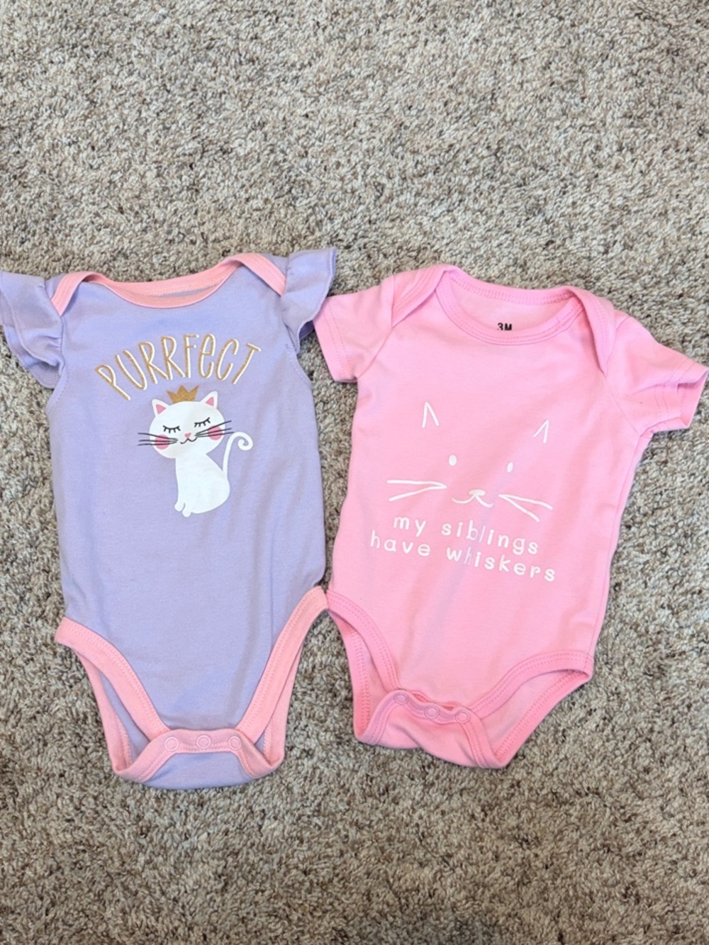 Baby girl cat lover onesies, bundle set lot of 2Lavender and Pink